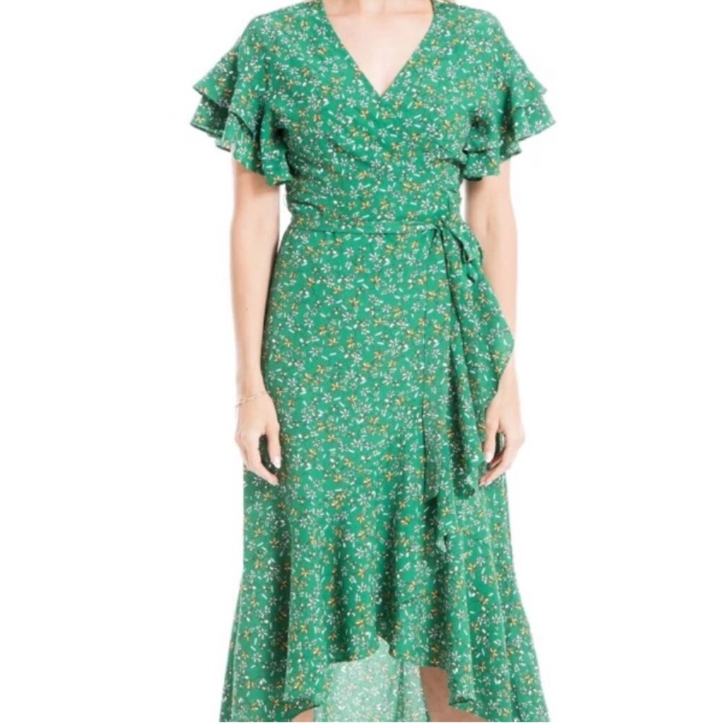 Max Studio Green Floral High Low Dress